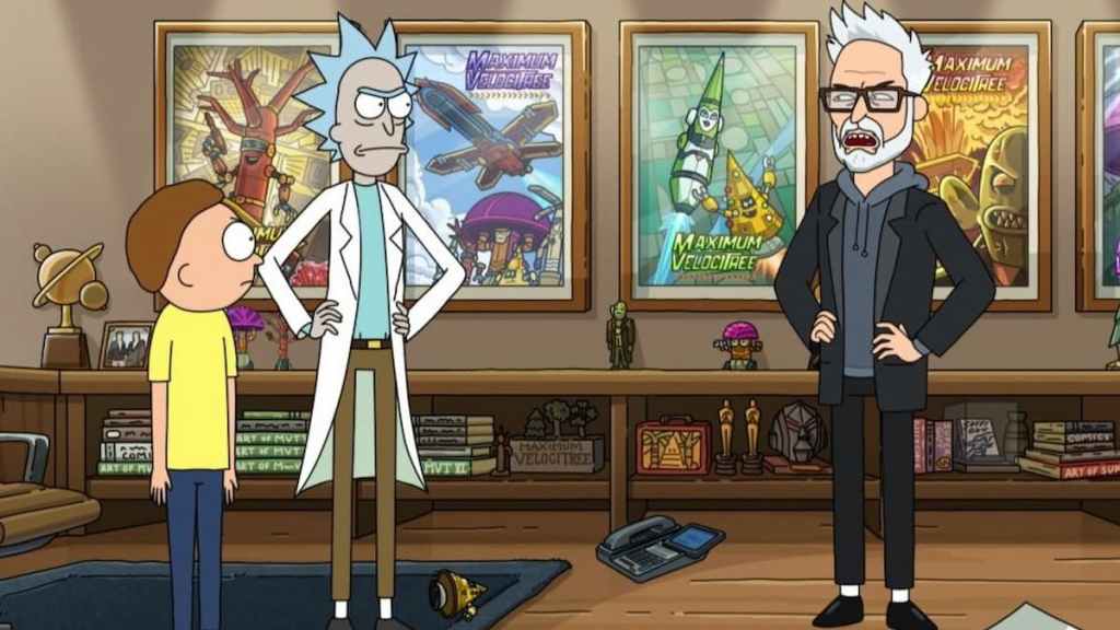 James Gunn conversando com Rick e Morty