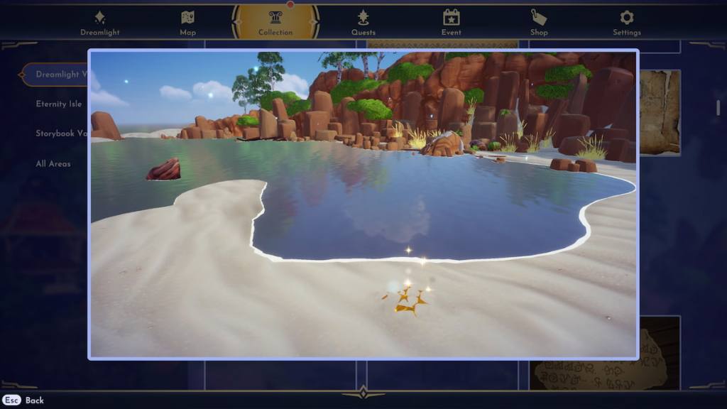 Um ponto de tesouro de ouro no Disney Dreamlight Valley