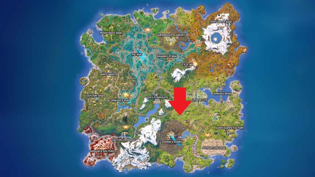 Localização do mapa do ponto de acesso de enxame no Fortnite