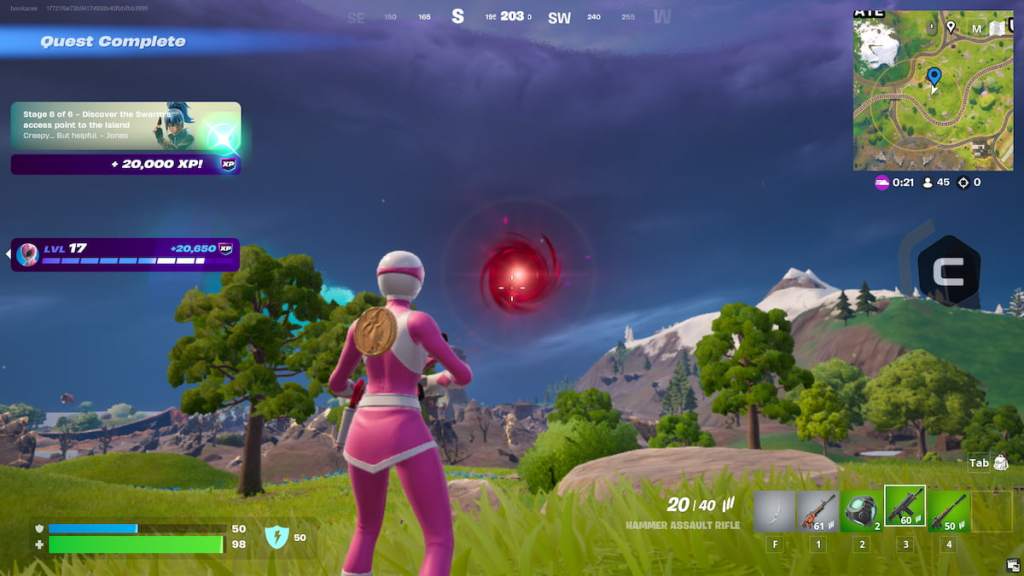 Portal roxo ficou vermelho quando a busca é concluída em Fortnite
