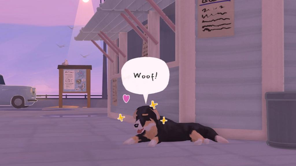 Um cachorro vadio dizendo Woof em minúscula livraria