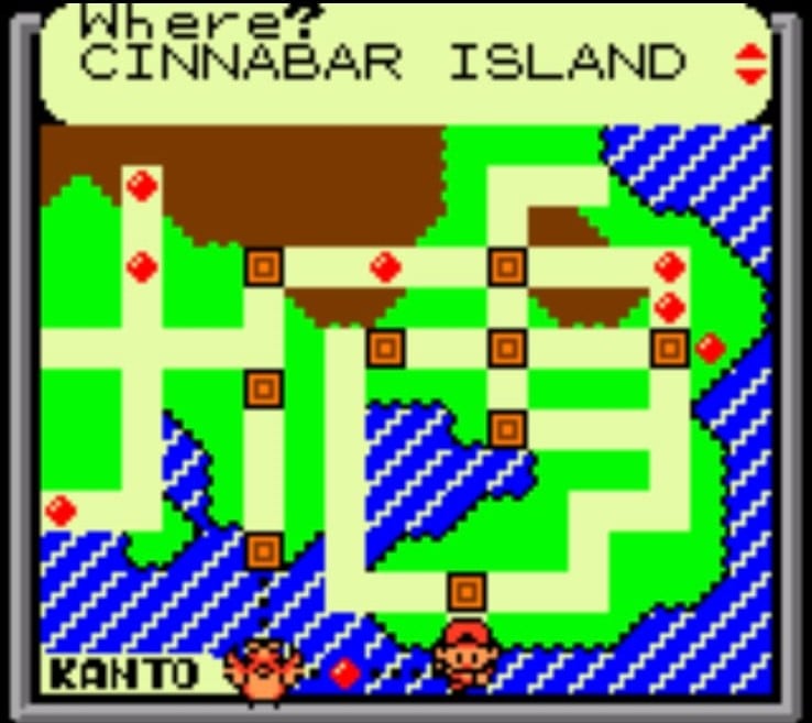 O mapa Kanto em Pokémon Crystal