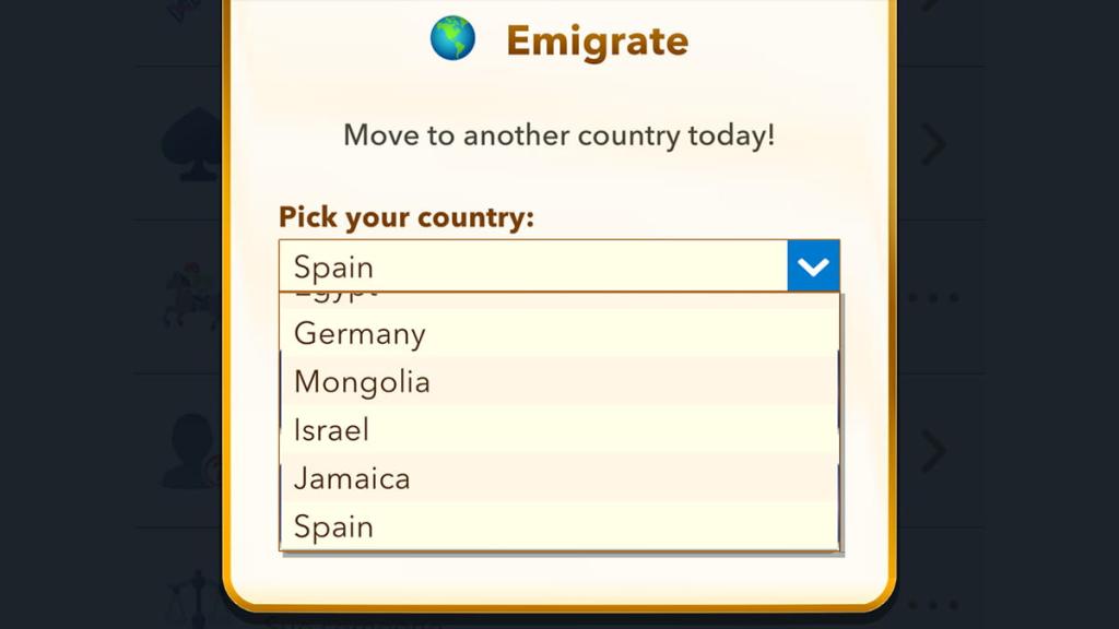 Caráter bitlife emigrando para a Espanha