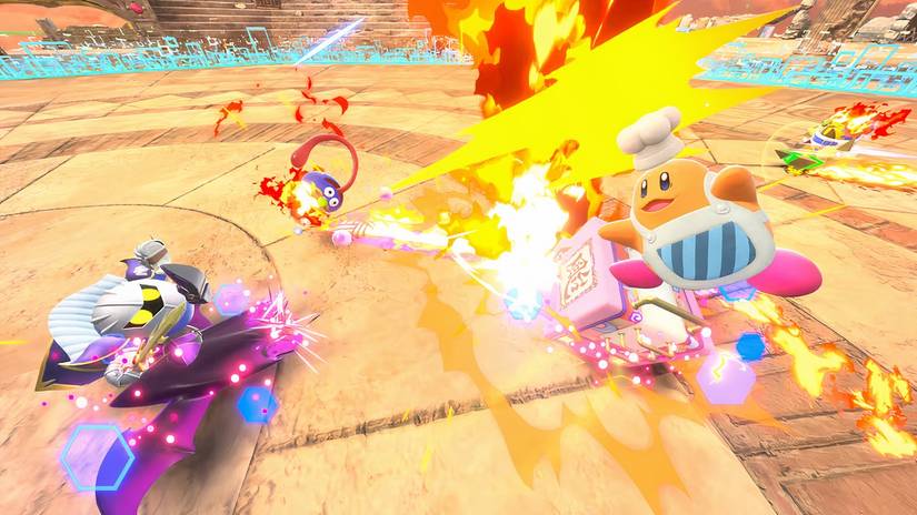 Os rios atacam um ao outro em Kirby Air Riders.