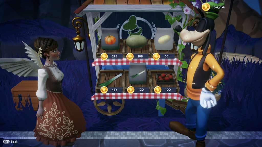 Comprando sementes de batata de pateta no Disney Dreamlight Valley