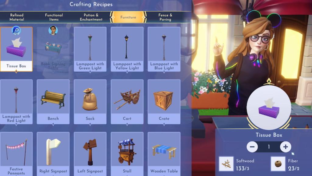 Receita da caixa de tecido do vale Disney Dreamlight