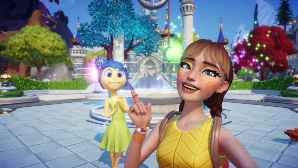 Tirando uma foto com alegria no Disney Dreamlight Valley