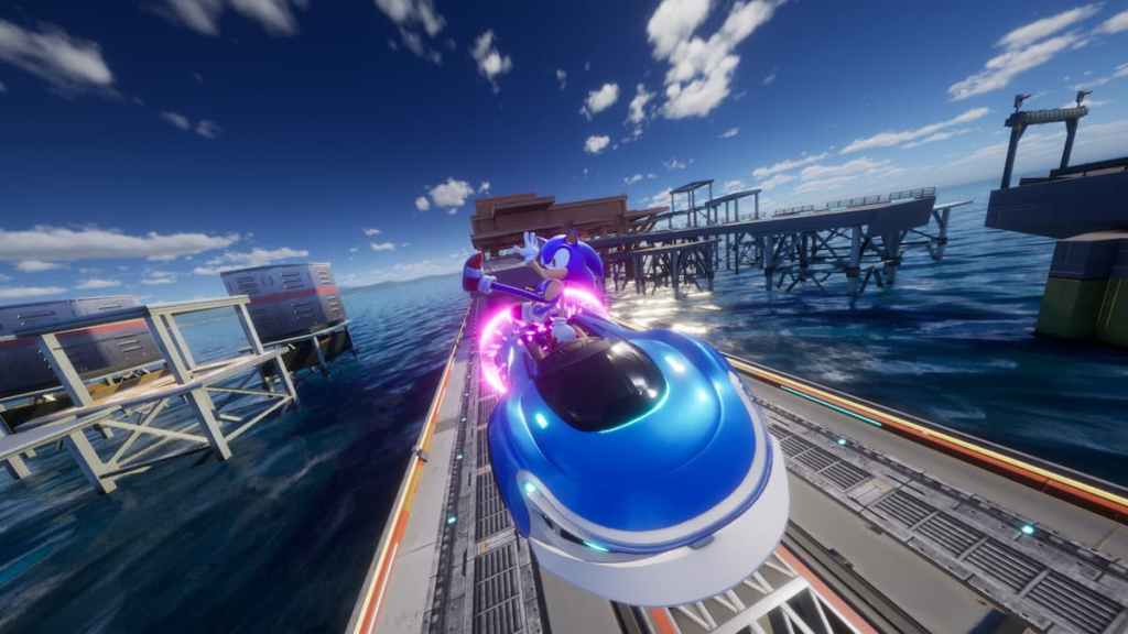 Sonic Racing Crossworlds - Sonic fazendo um truque