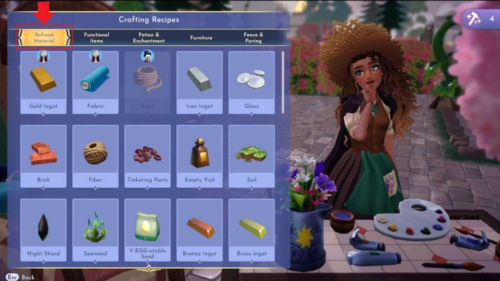 Categoria de material refinado no Disney Dreamlight Valley