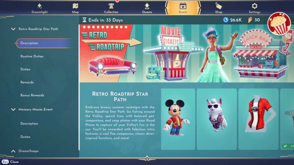A página do evento Retro Roadtrip Star Path no DDV