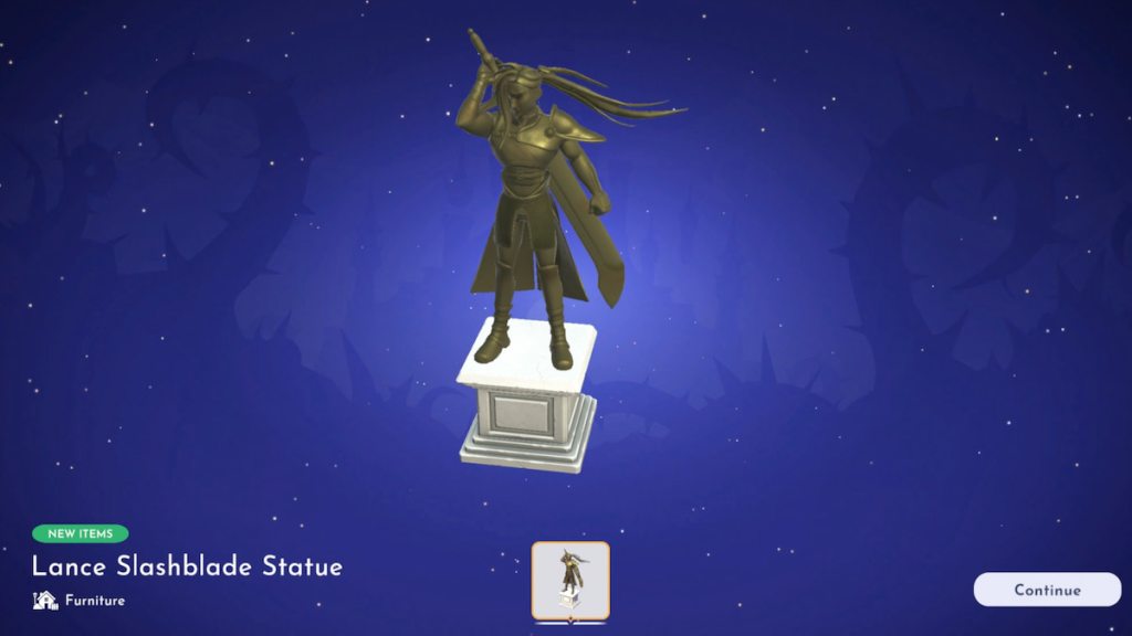 Uma estátua de pedra de um homem com cabelos compridos e uma espada em DDV