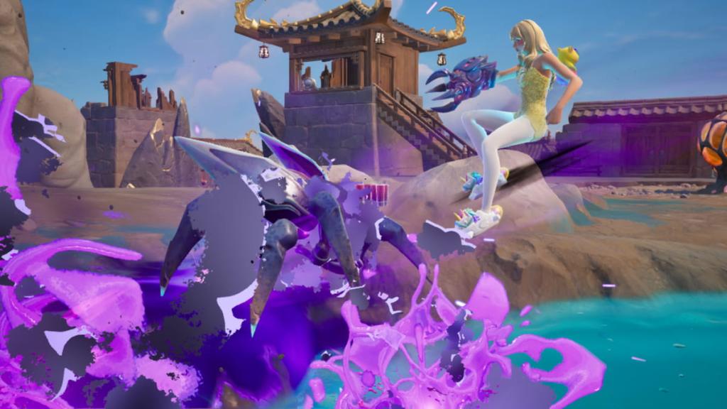 Sabrina Carpenter atirando um bug no Fortnite