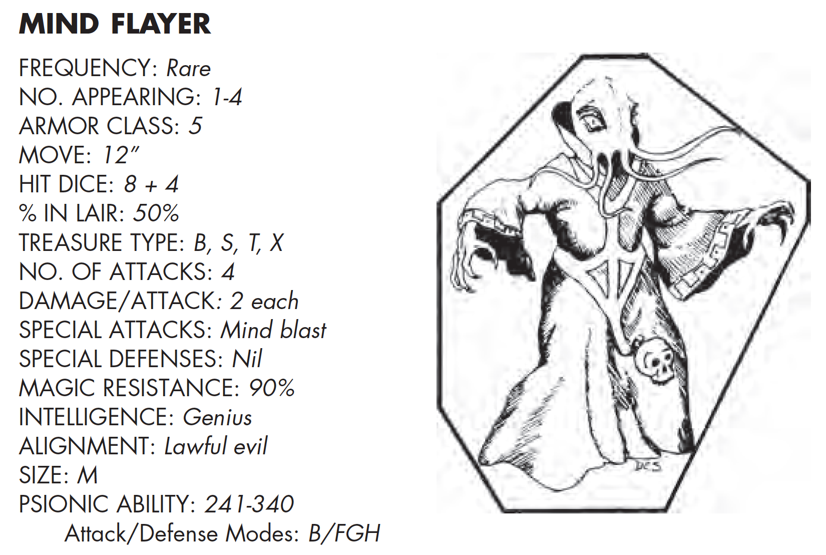 O bloco de estatísticas para a Flayer da Mente de Combate Tentáculos indica que é raro aventuras encontrá-lo na natureza.