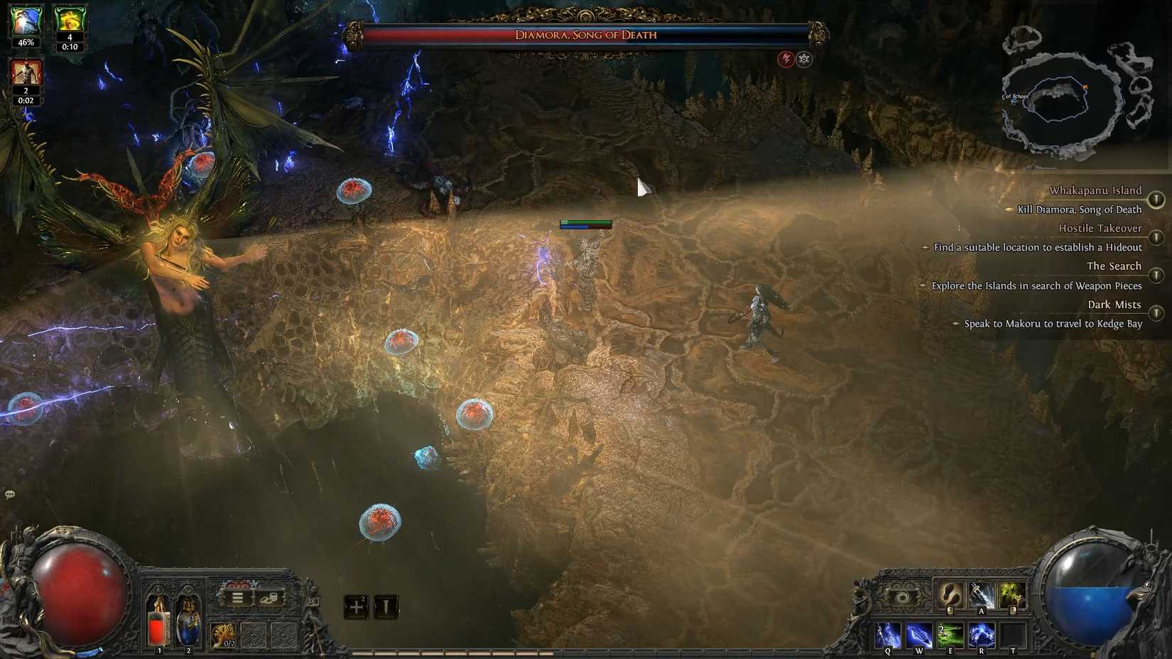 Um caminho de captura de tela do Exile 2 mostra a segunda fase da luta contra Diamora, Song of Death