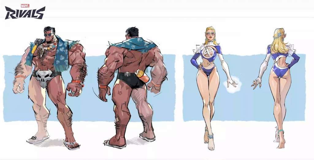 Peles de maiô Punisher e Emma Frost