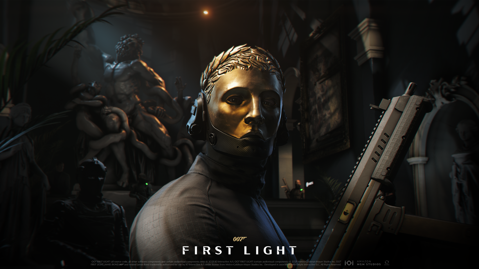 Um vilão segura uma arma na arte do ket para Bond First Light