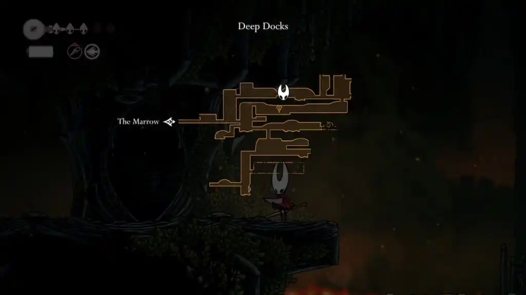 As docas profundas mapeiam em Hollow Knight Silksong.