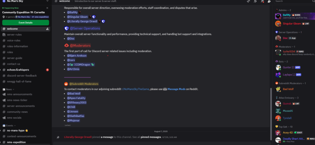 Oficial No Man's Sky Discord Server com seus canais