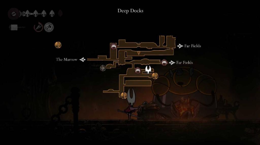 Hollow Knight: Silksong Forge Filha - Um mapa mostra a localização da filha forja