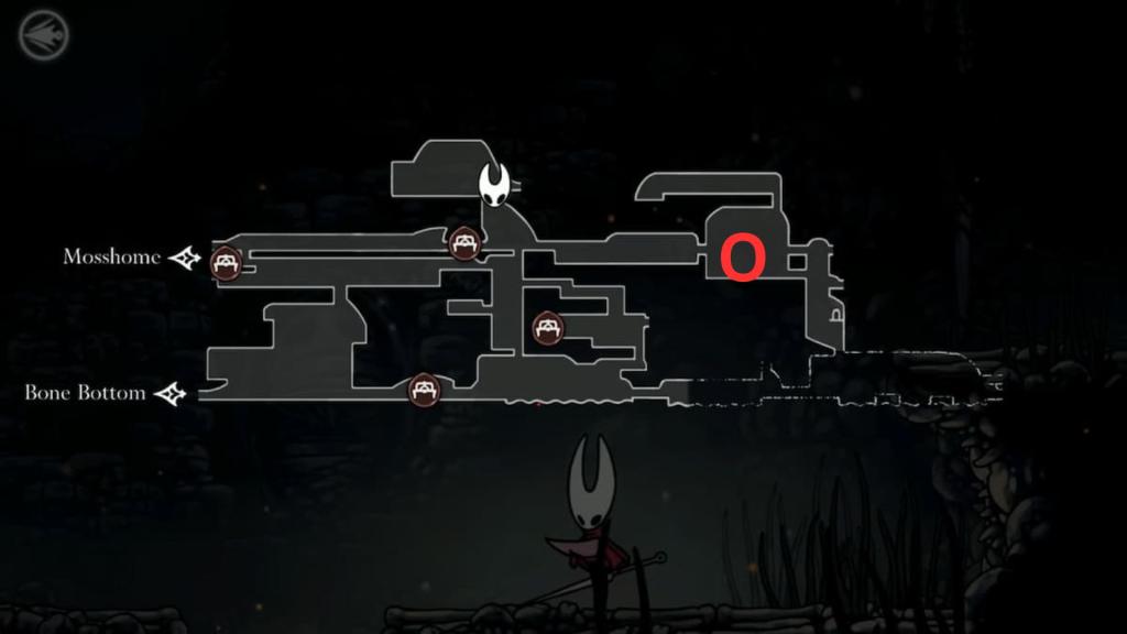 Localização de metal artesanal na medula em Hollow Knight Silksong