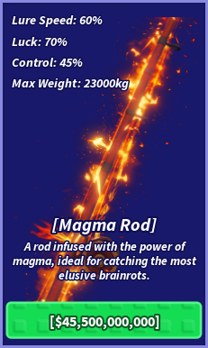 Rod de magma do peixe Uma experiência de roblox Brainrot.