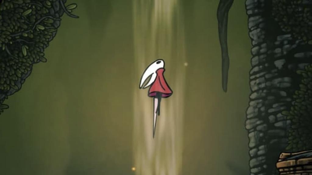 Hornet viajando através de um vento em Hollow Knight Silksong.