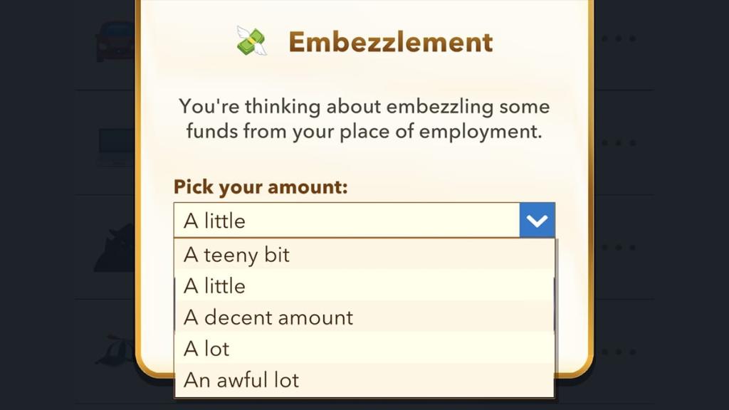 Mecânica de peculato BitLife