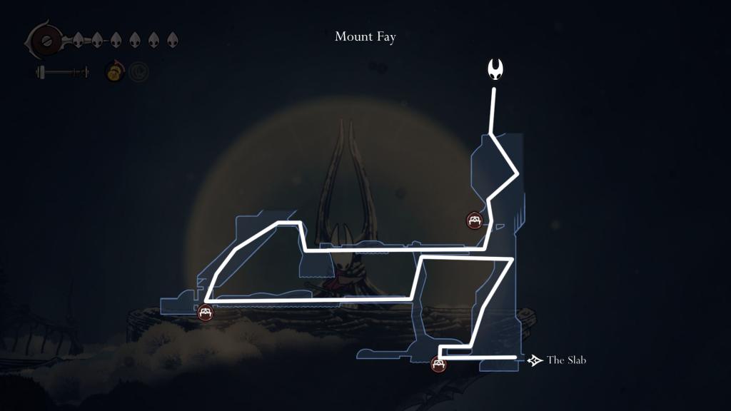 O caminho para a capa Faydown em Hollow Knight Silksong.