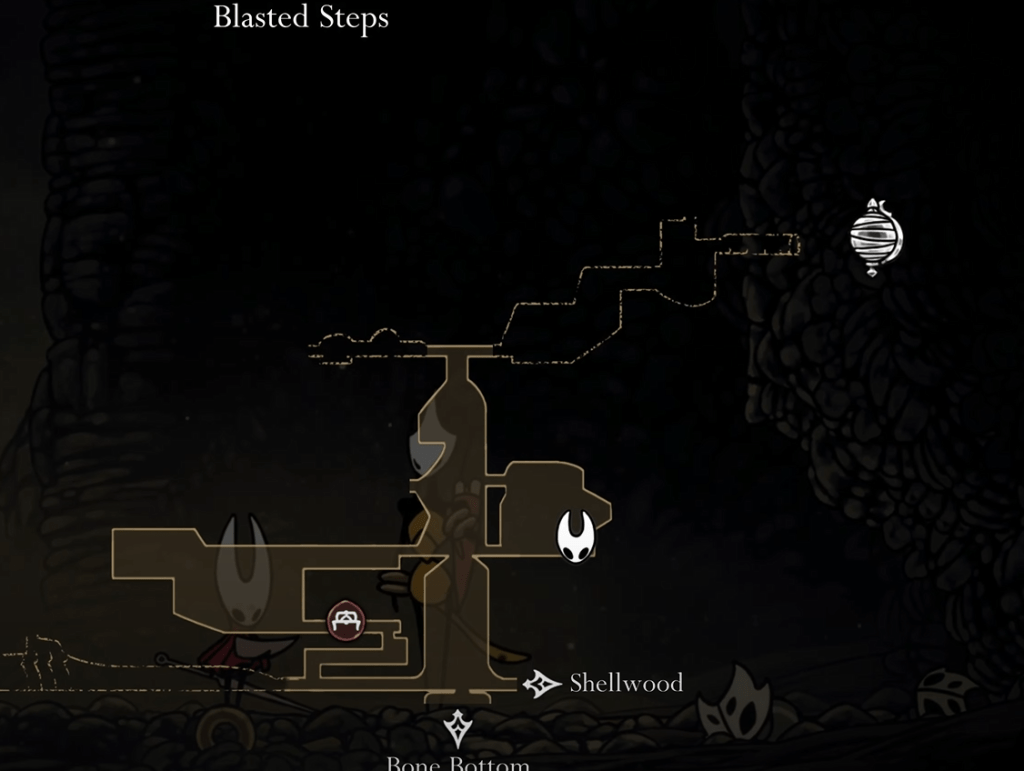 Localização de Shakra em Hollow Knight Silkong Blasted Steps