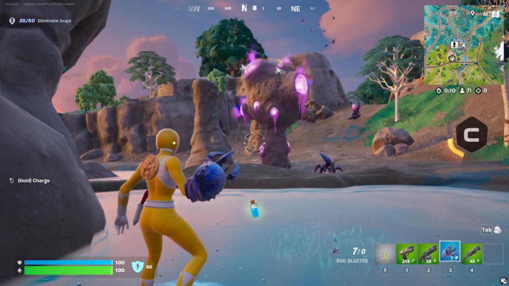 Olhando para o ninho de enxamente roxo em Fortnite