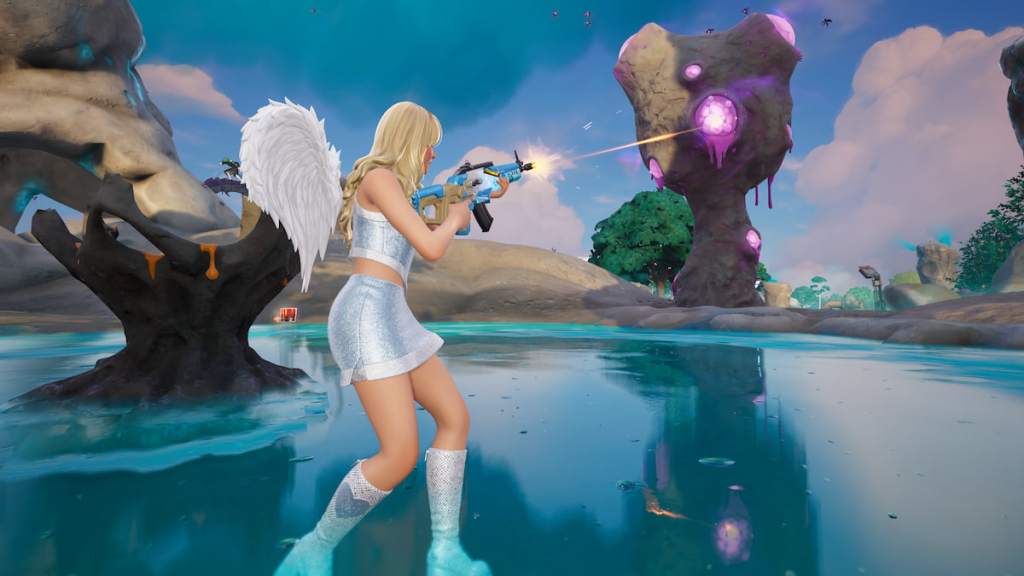 Sabrina Carpenter atirando em um ninho em Fortnite