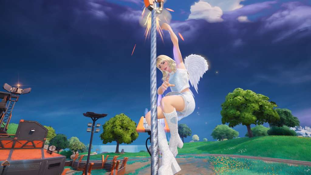 Sabrina Carpenter usando um ascendente em Fortnite