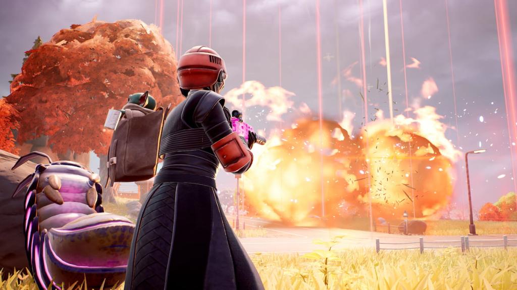 Uma explosão maciça chovendo do céu em Fortnite