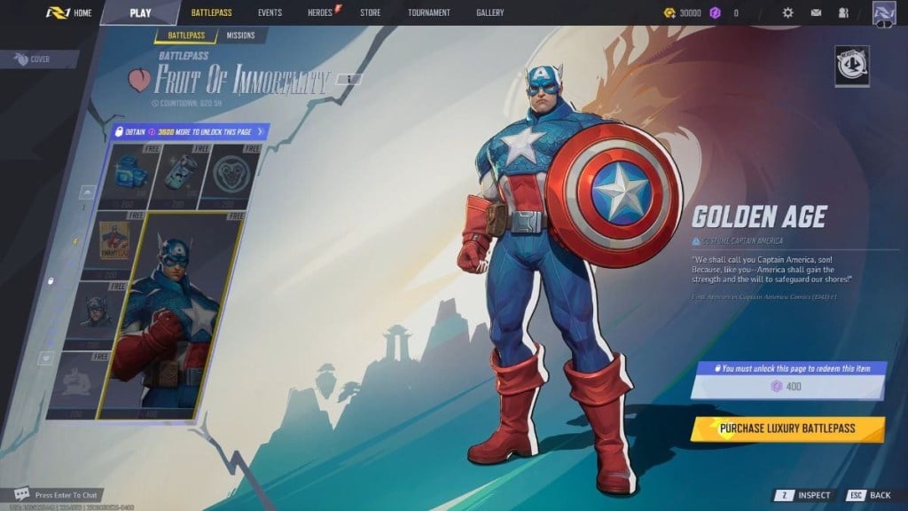 Traje de idade de ouro do Capitão América em Rivals da Marvel