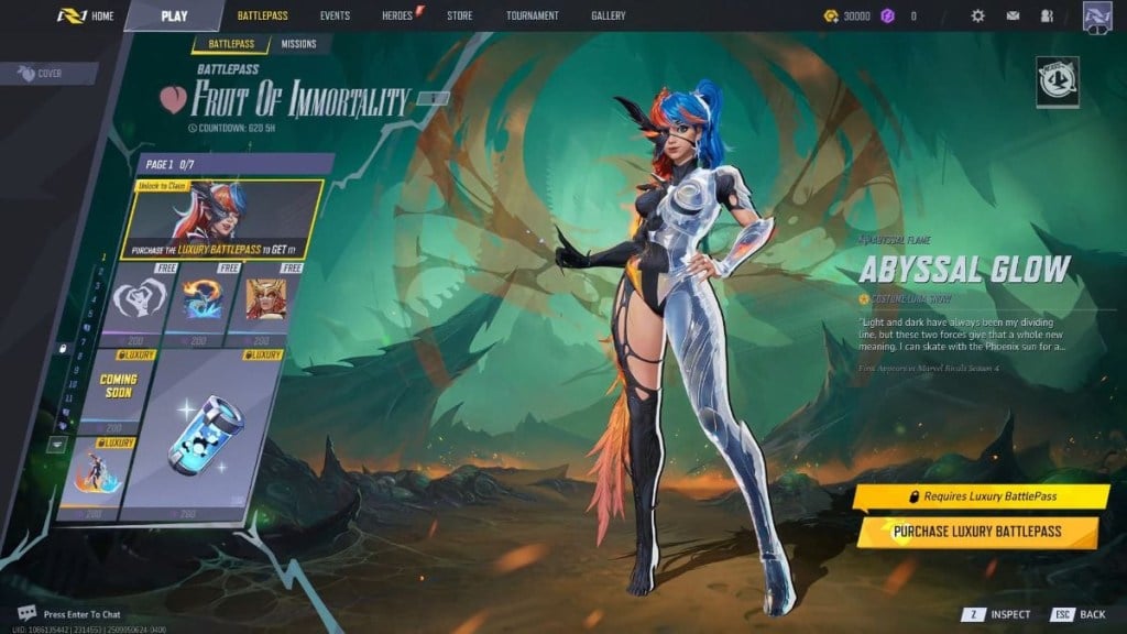 Costumo de brilho abissal de Luna Snow em rivais da Marvel