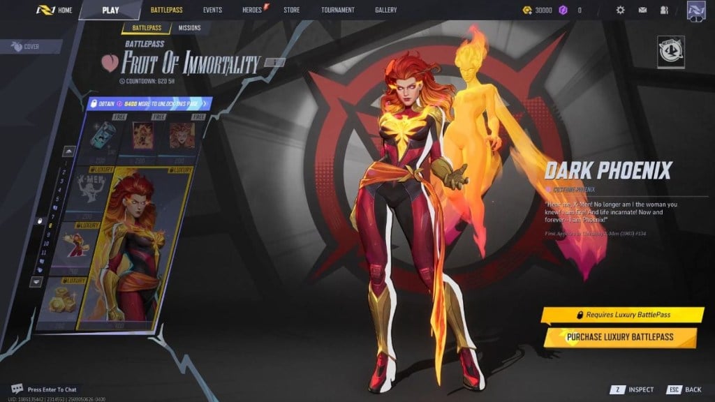 Figurino Dark Phoenix de Phoenix em Marvel Rivals