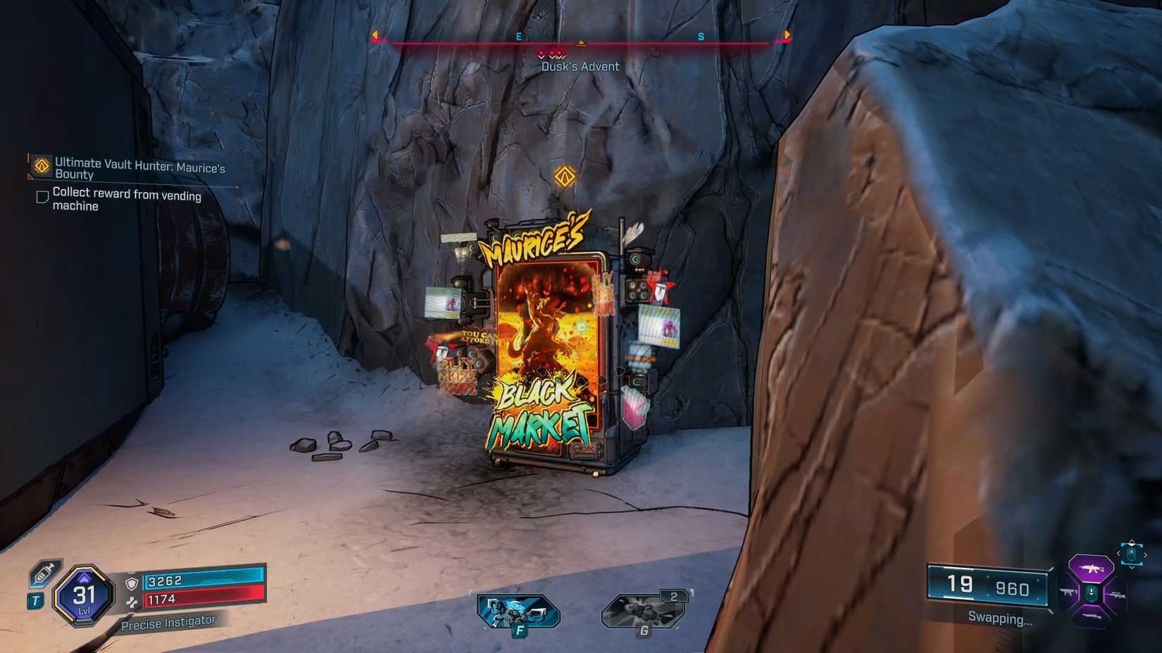 Máquina de venda automática do mercado negro de Maurice em seu esconderijo em Borderlands 4.