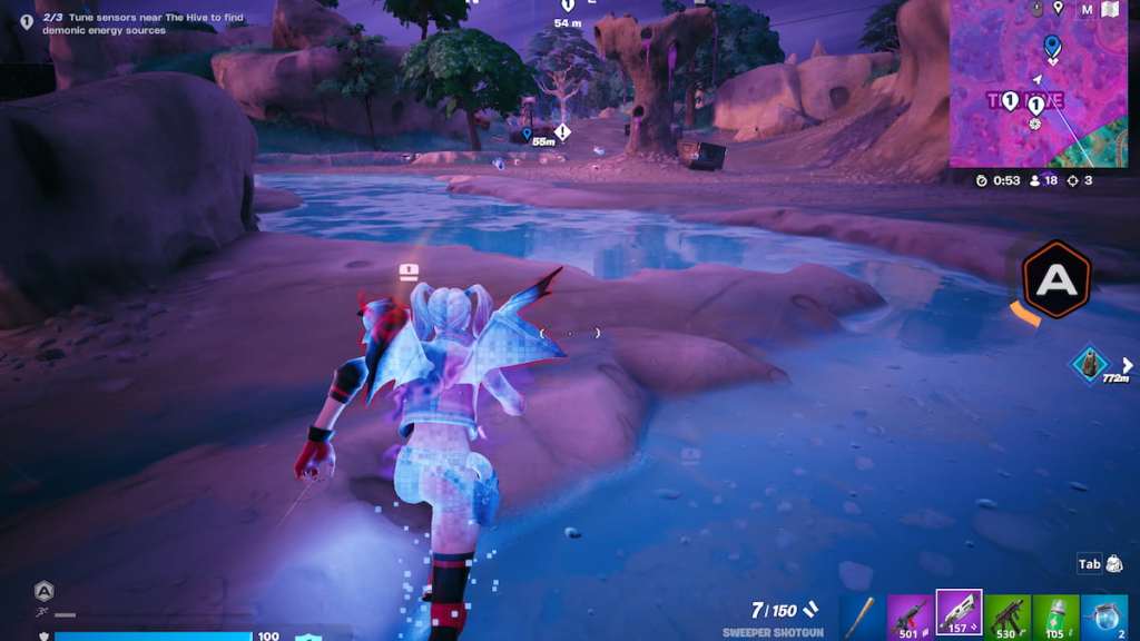 Correndo em direção a um sensor para energia demoníaca em Fortnite