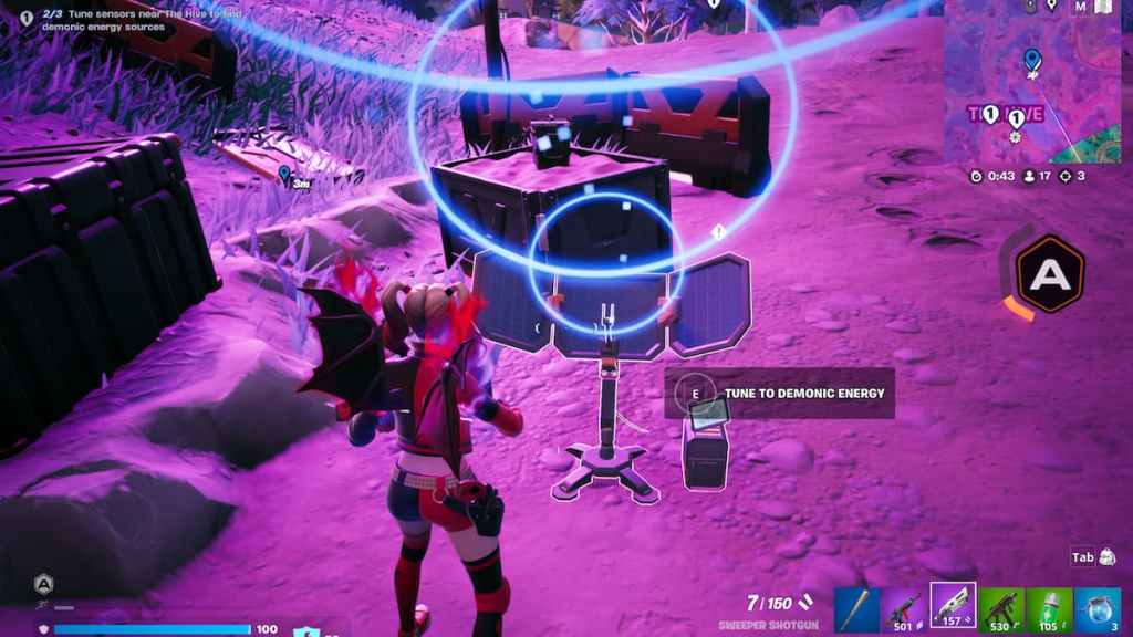 Ajustando um sensor para energia demoníaca em Fortnite