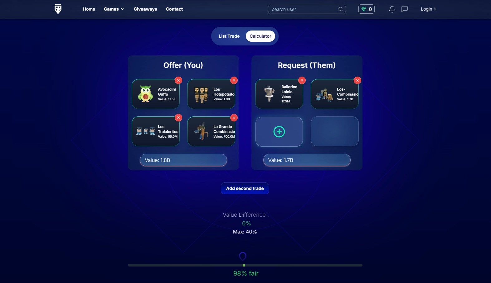 Visualização da calculadora comercial para roubar uma correção em Gamersberg.