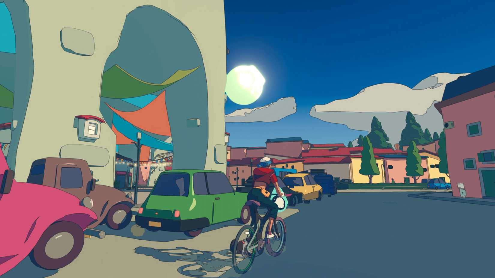 Uma bicicleta bicicleta de bicicleta através de uma cidade no mundo das rodas
