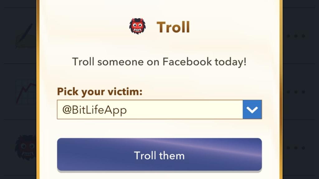 Trolling bitlife nas mídias sociais no jogo