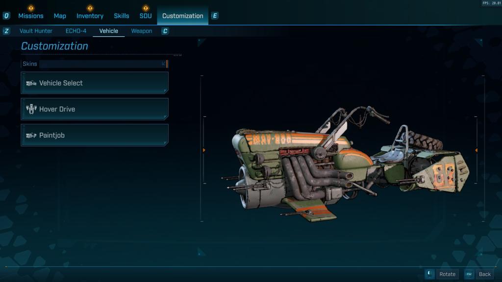 Opções de personalização de veículos em Borderlands 4