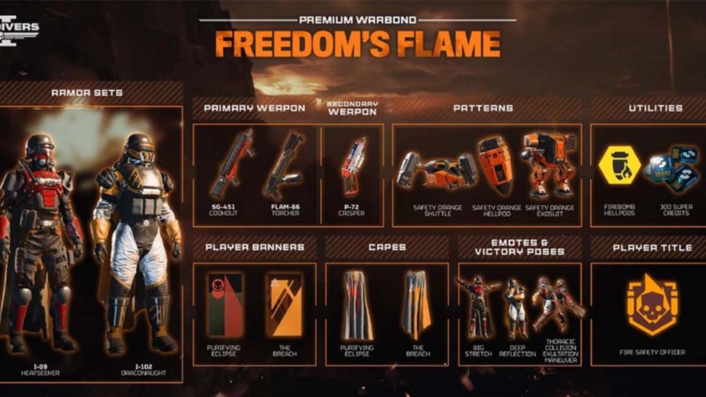 A Flame Warbond da Freedom em Helldivers 2