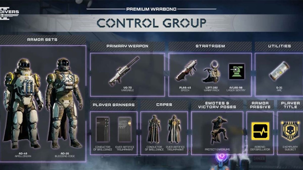 Conteúdo do Warbond do grupo de controle