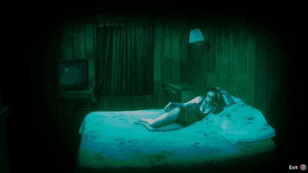 A profissional do sexo deitada na cama do protagonista à noite