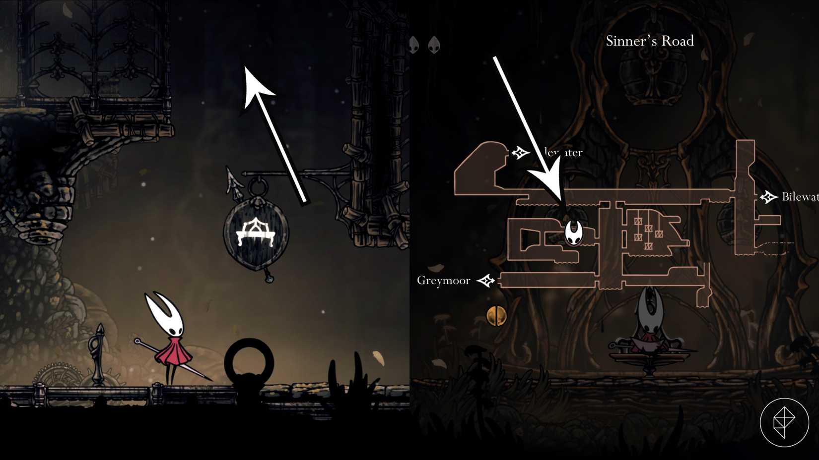 O banco a caminho da região da névoa em Hollow Knight: Silksong.