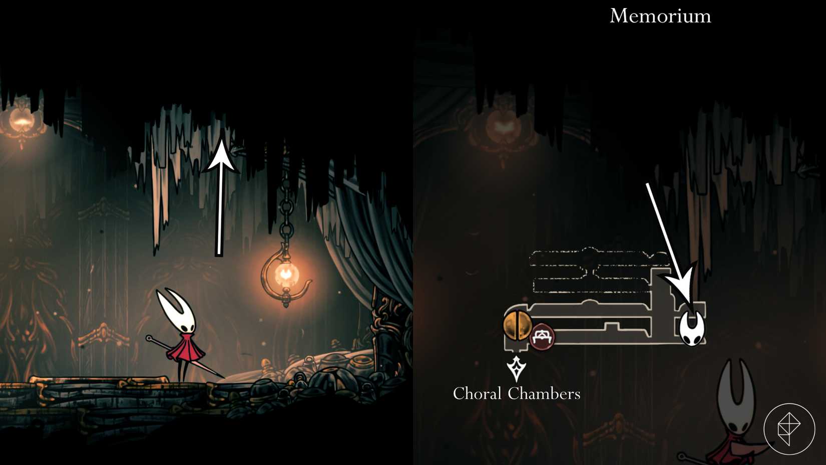 O caminho para os ductos putrificados de Memorium em Hollow Knight: Silksong.
