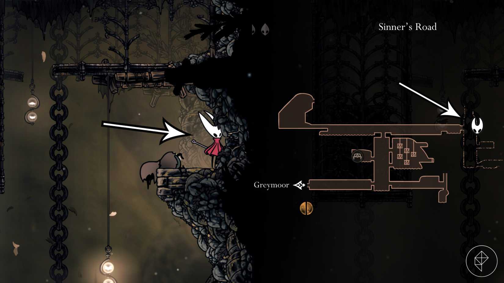 O caminho para a água da bile em Hollow Knight: Silksong.
