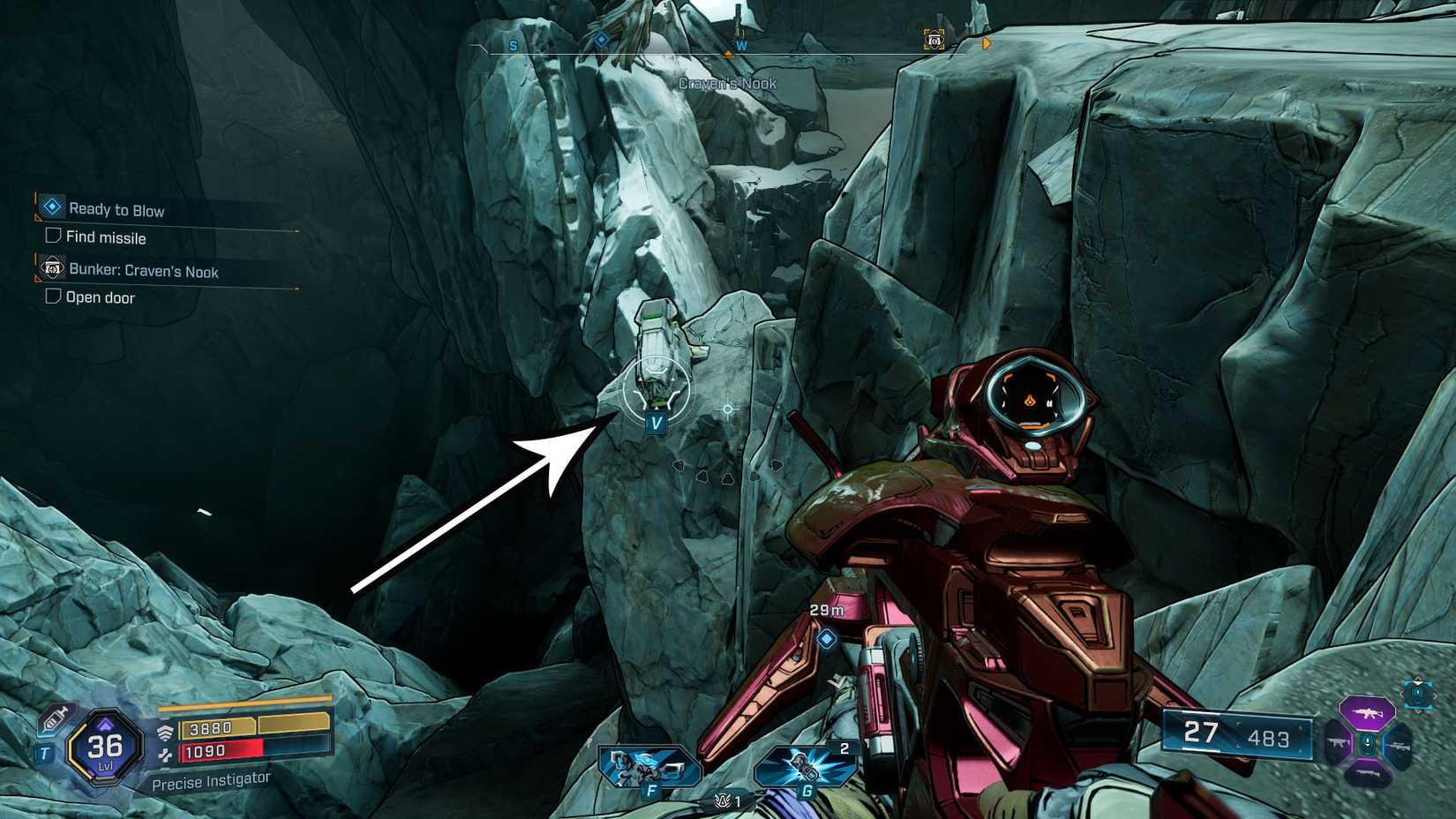Uma captura de tela de Borderlands 4 mostrando onde os jogadores podem encontrar o Locust Vial para o bunker de canto do Craven